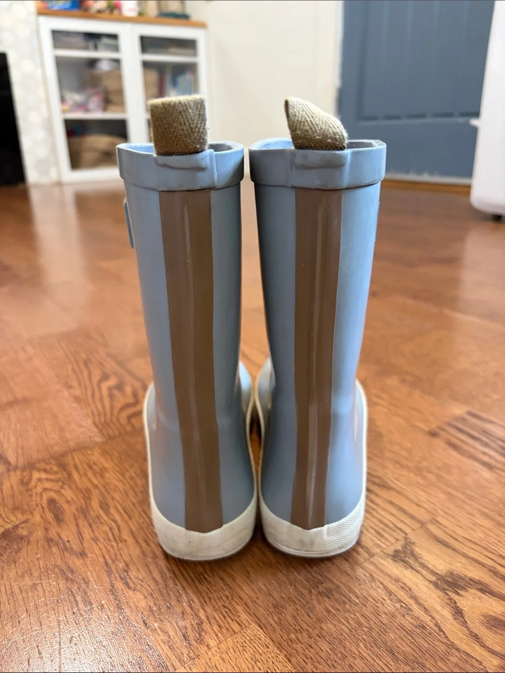 Rylee + Cru Light Blue Kids Tall Rain Boots with Cream Pull Tabs